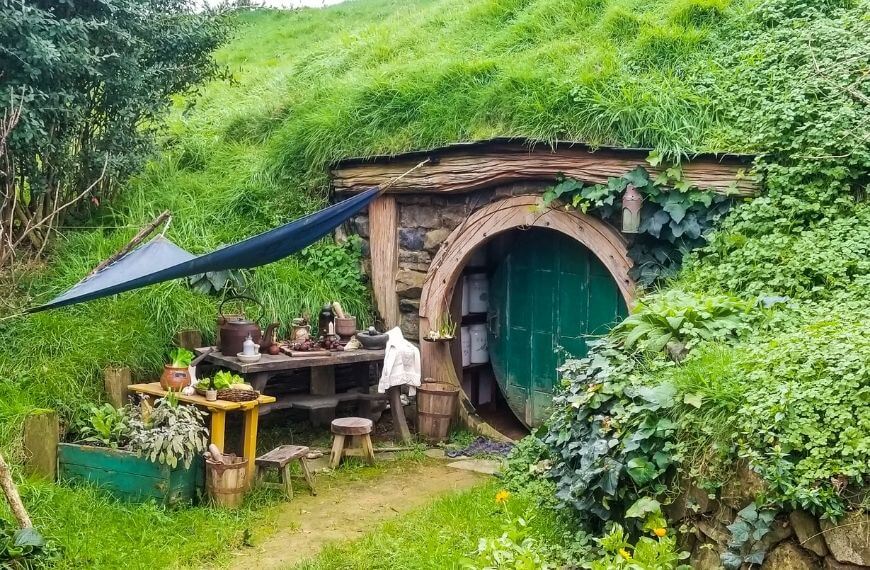 home of the hobbits with a green door