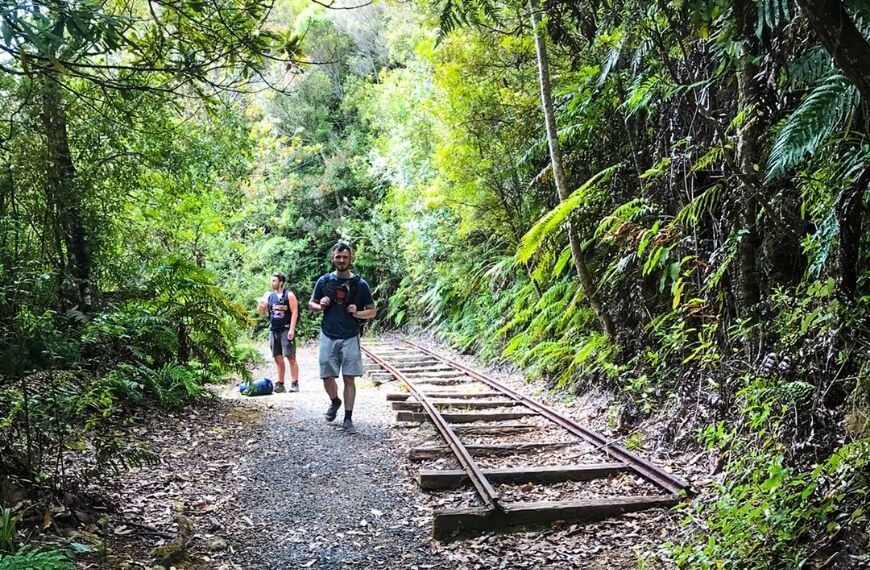 walking next to an abandoned railway track the day after our pinnacles sunrise hike