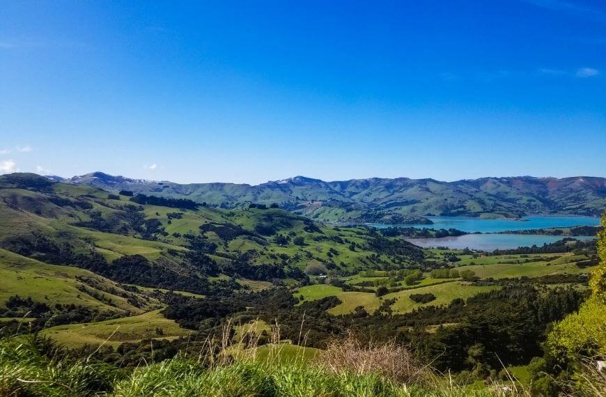 landscape overlooking akaroa from the volcano