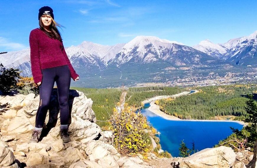 me with a purple jumper at grassi lakes viewpoint