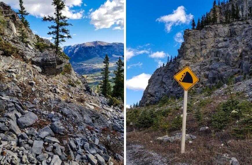 rock falling sign and steep incline on the EEOR trail