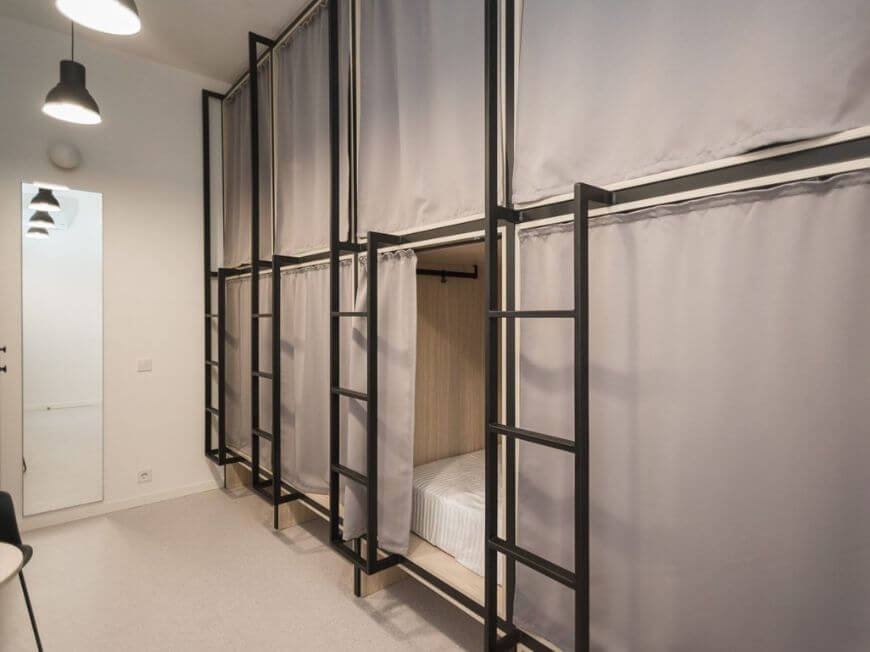 hostels have bunk beds in many rooms vs hotels who have private rooms only