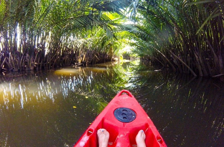 the front of my kayak in kampot river
