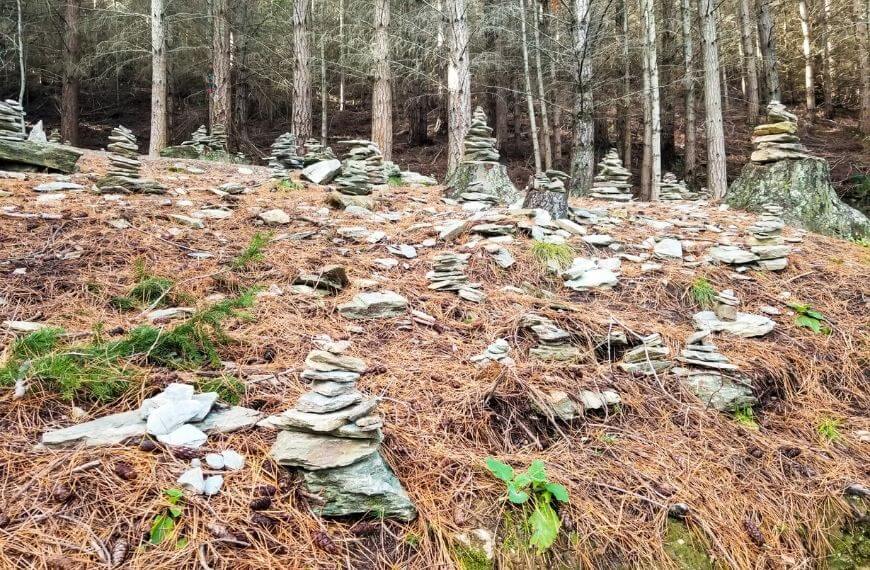 Inukshuks in Canadian forest trail