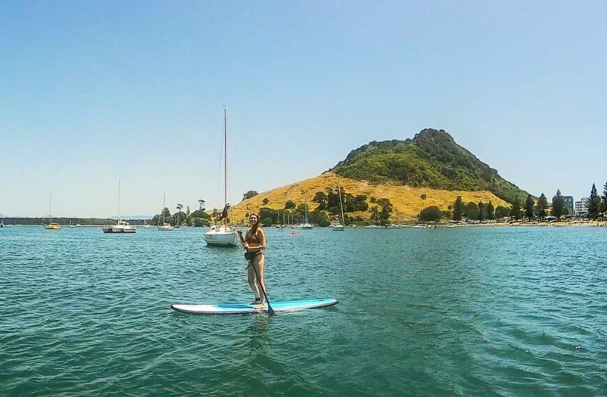 me paddle boarding in front of the mount