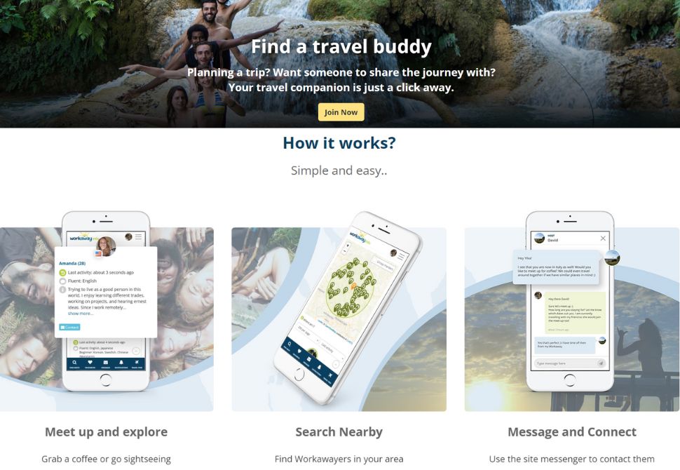 2 screenshots of the workaway website showing how you can meet other travellers to make your trip worth it during your experience