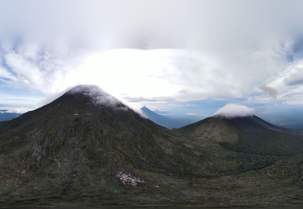 A drone view of Acatenango and Fuego volcanoes after 2 days one night hiking - Guatemala volcano hikes